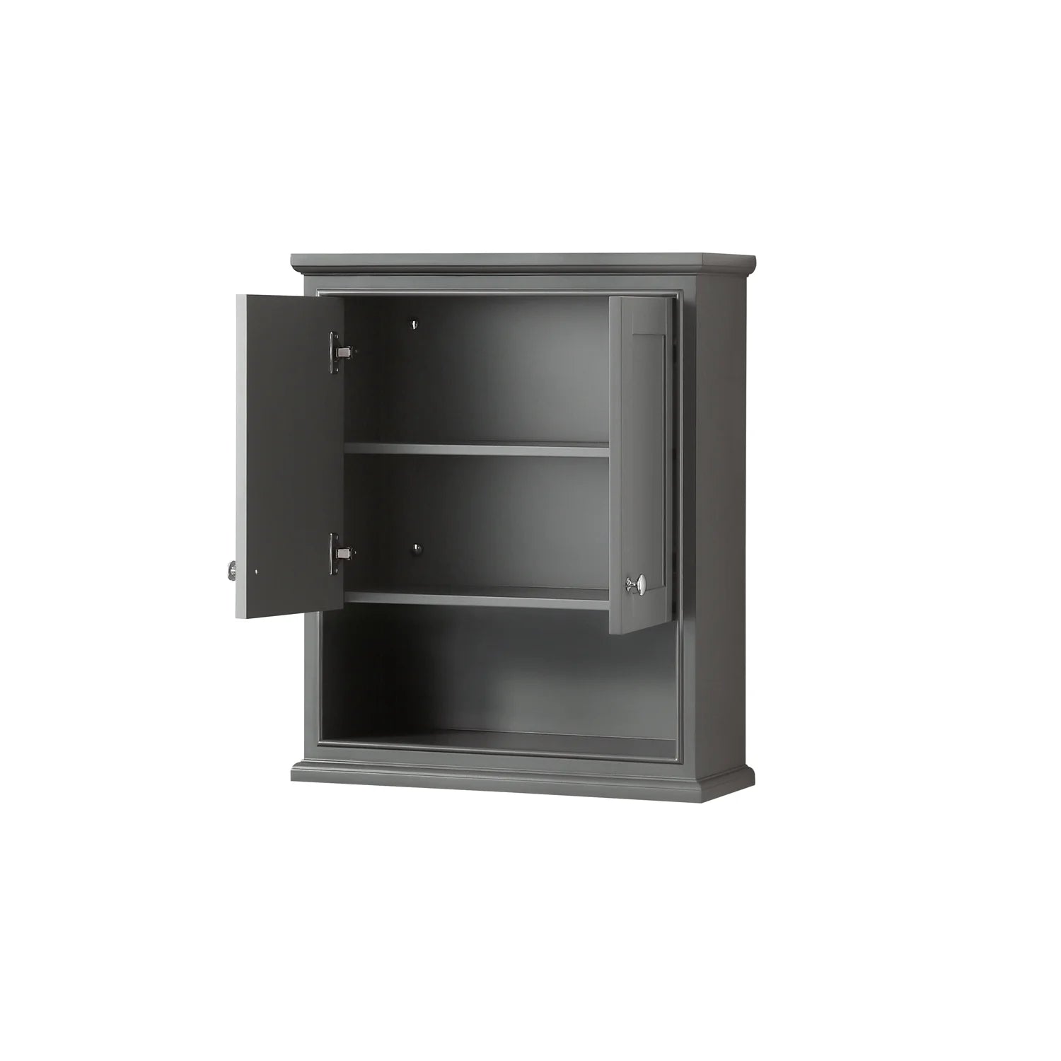 Wyndham Collection Deborah Over-the-Toilet Bathroom Wall-Mounted Storage Cabinet in Dark Gray with Matte Black Trim