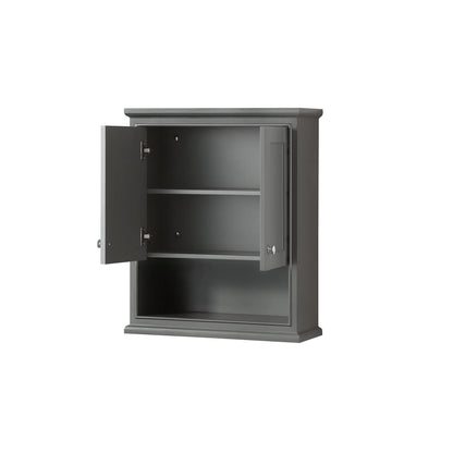 Wyndham Collection Deborah Over-the-Toilet Bathroom Wall-Mounted Storage Cabinet in Dark Gray with Matte Black Trim