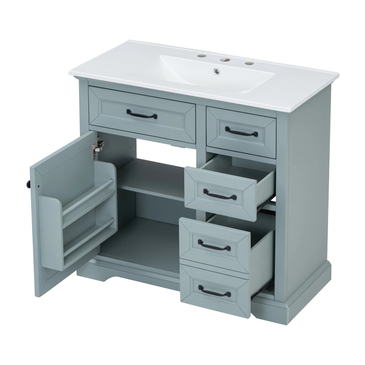 Christopher Knight Home 36" Bathroom Vanity with Sink, Tip-out Drawers, Soft-Close Doors, Grey
