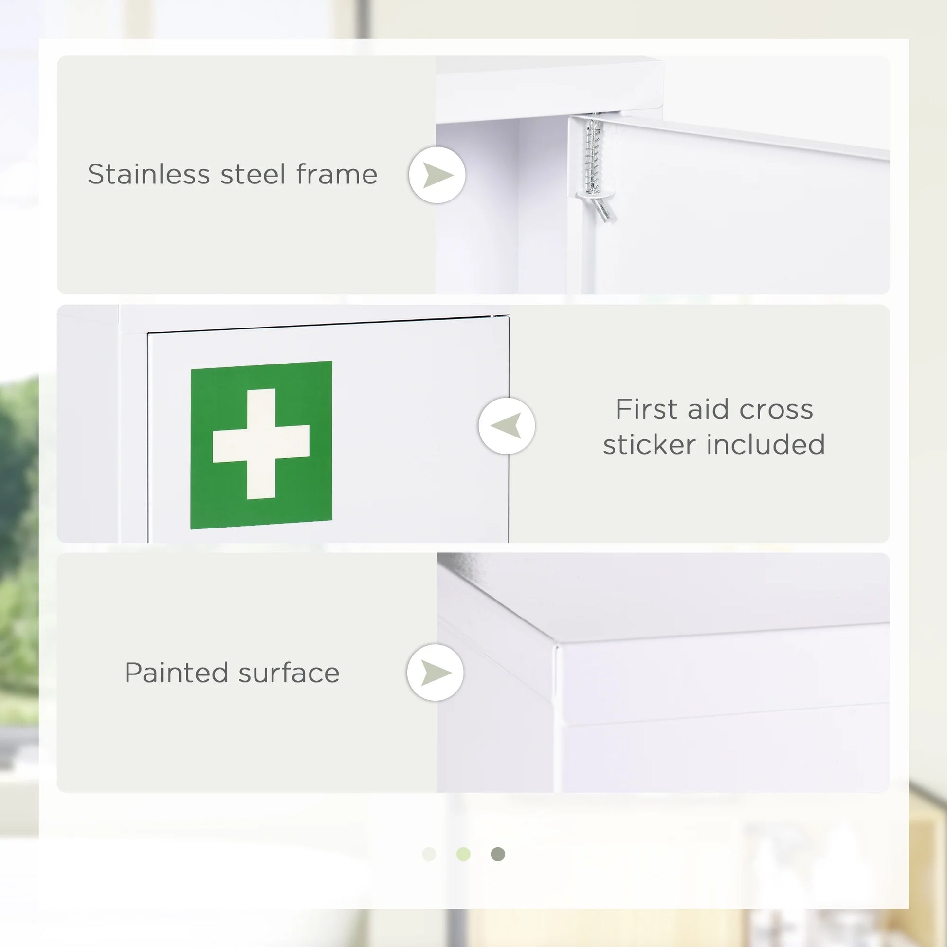 Living Room Cabinets kleankin 16" x 21" Wall Medicine Cabinet with Lock, 3 Tier Steel Locking Wall Cabinet for Bathroom, Kitchen with 2 Keys, White,Primary Living Space Cabinets