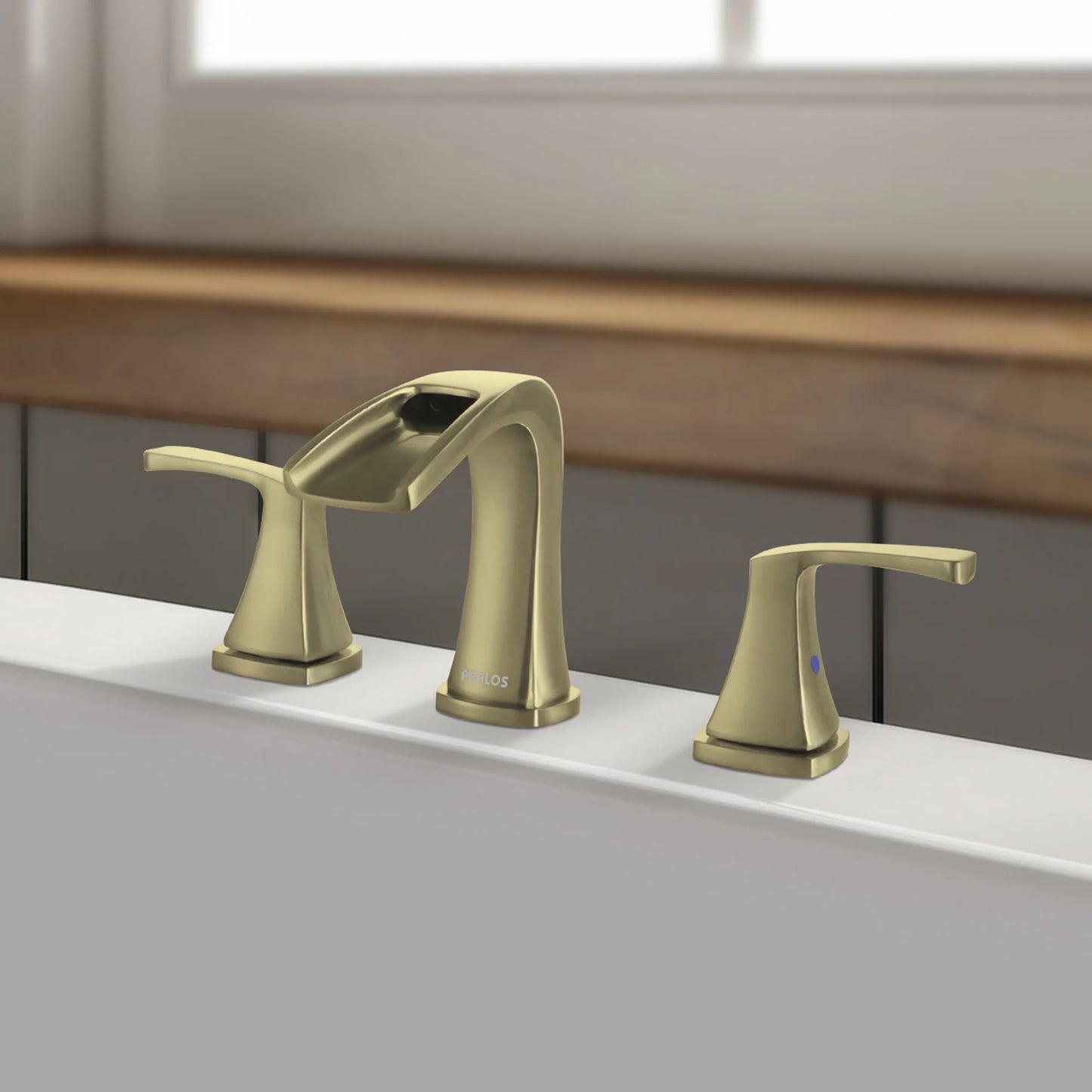 Parlos 2-Handle Widespread Waterfall Roman Bathtub with Hot & Cold Supply Lines, Brushed Gold