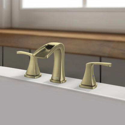 Parlos 2-Handle Widespread Waterfall Roman Bathtub with Hot & Cold Supply Lines, Brushed Gold