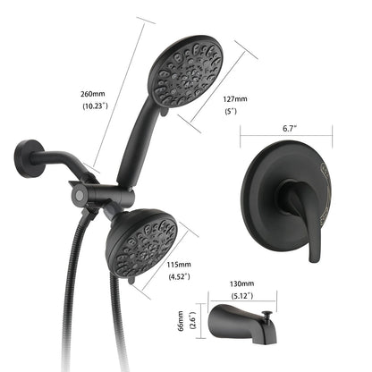 Proox 5 inch High Pressure Dual 2 in 1 Rain Showering Faucet Handheld Combo Set with Bathtub Spout