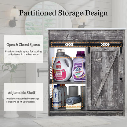 MIHOVER 30" Farmhouse Bathroom Vanity with Sink, Bathroom Dresser with 3 Drawers & Adjustable Shelves