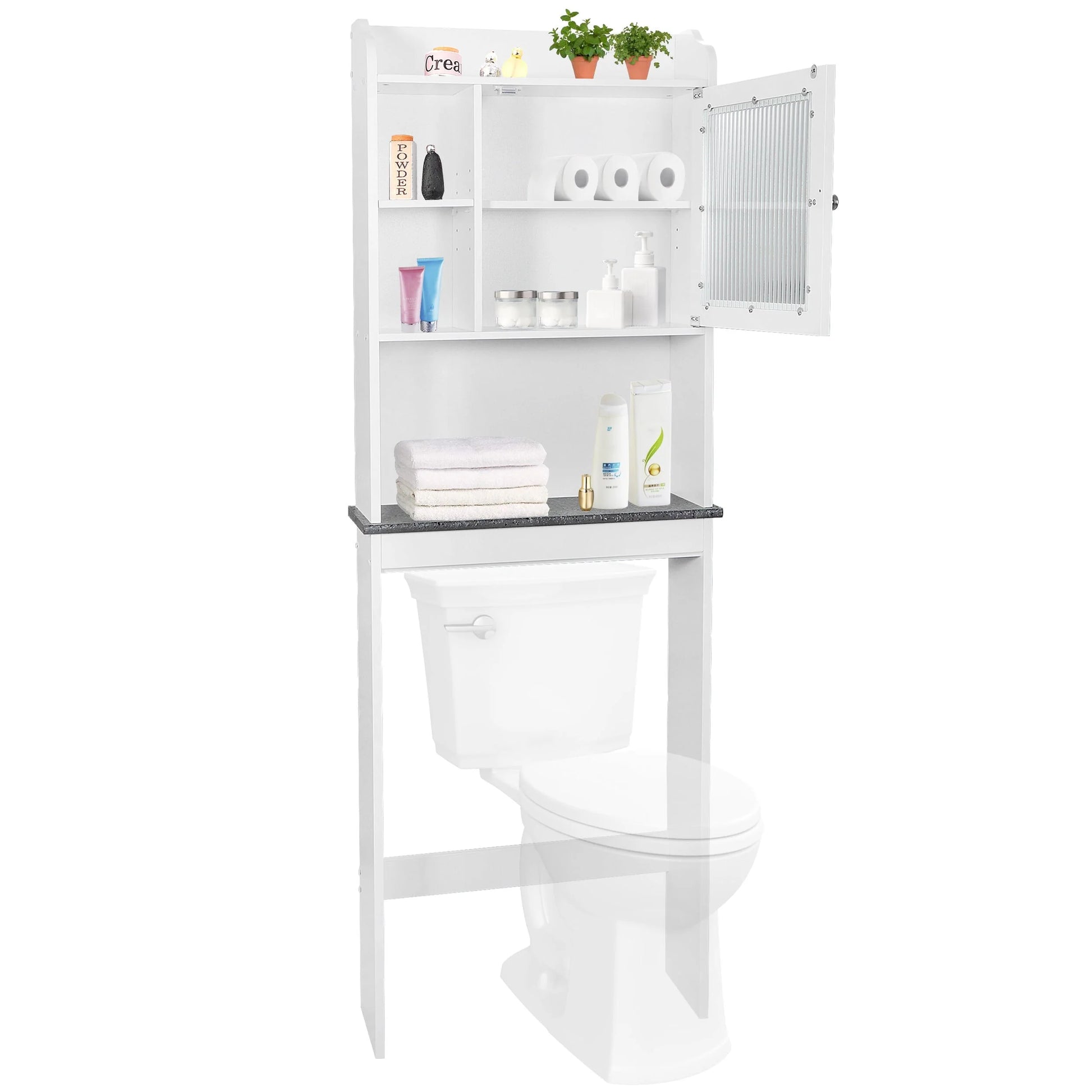 ZenSports Over The Toilet Storage Cabinet Organizer Bathroom Space Saver W/ Adjustable Shelves, White