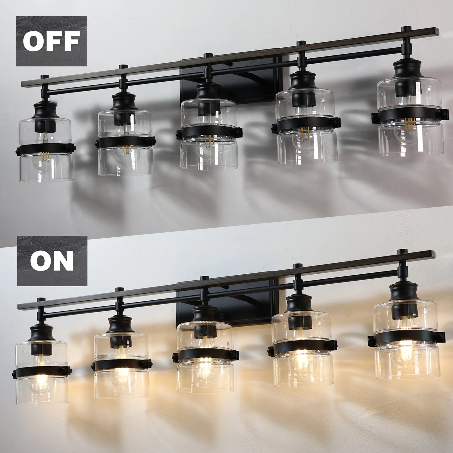 ExBrite 3-lights Bathroom Dimmable Black Vanity Lights Modern Wall Sconce Lighting Black 3-Lights Polished 13 to 24 Inches 4 to 8 Inches