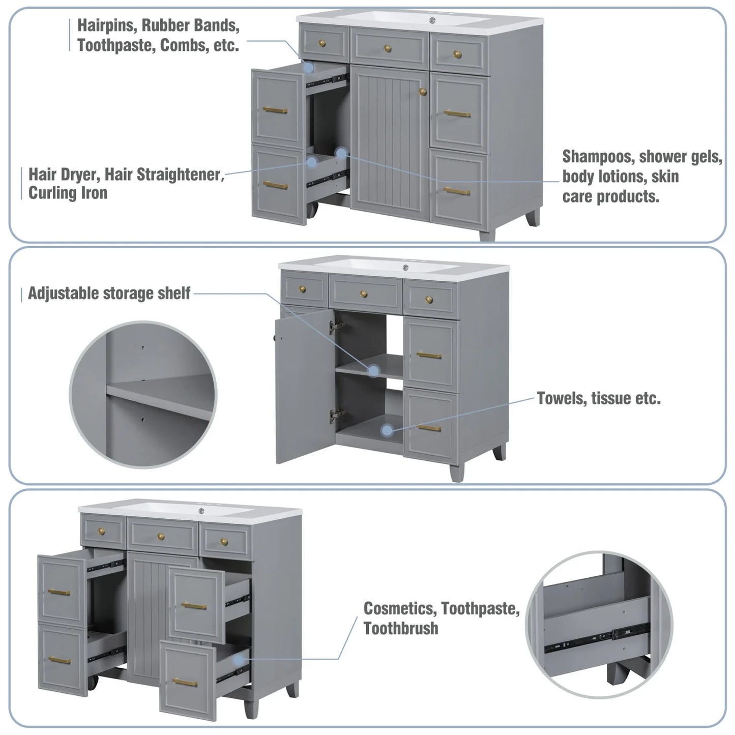 Harper & Bright Designs 36" Bathroom Cabinet Vanity with Sink Combo, Bathroom Storage Cabinet with Drawer and Doors, Gray
