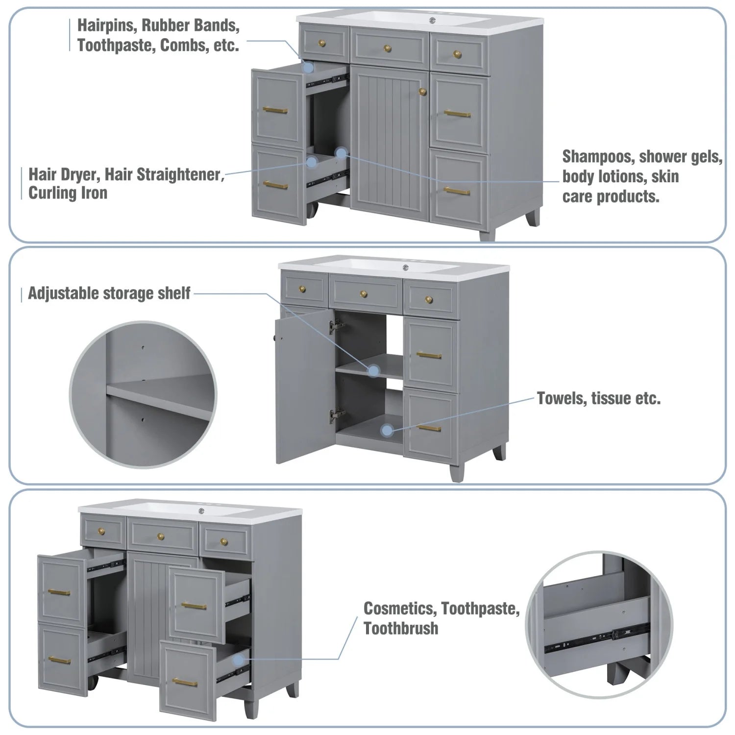 Harper & Bright Designs 36" Bathroom Cabinet Vanity with Sink Combo, Bathroom Storage Cabinet with Drawer and Doors, Gray