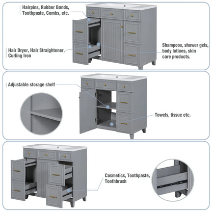 Harper & Bright Designs 36" Bathroom Cabinet Vanity with Sink Combo, Bathroom Storage Cabinet with Drawer and Doors, Gray