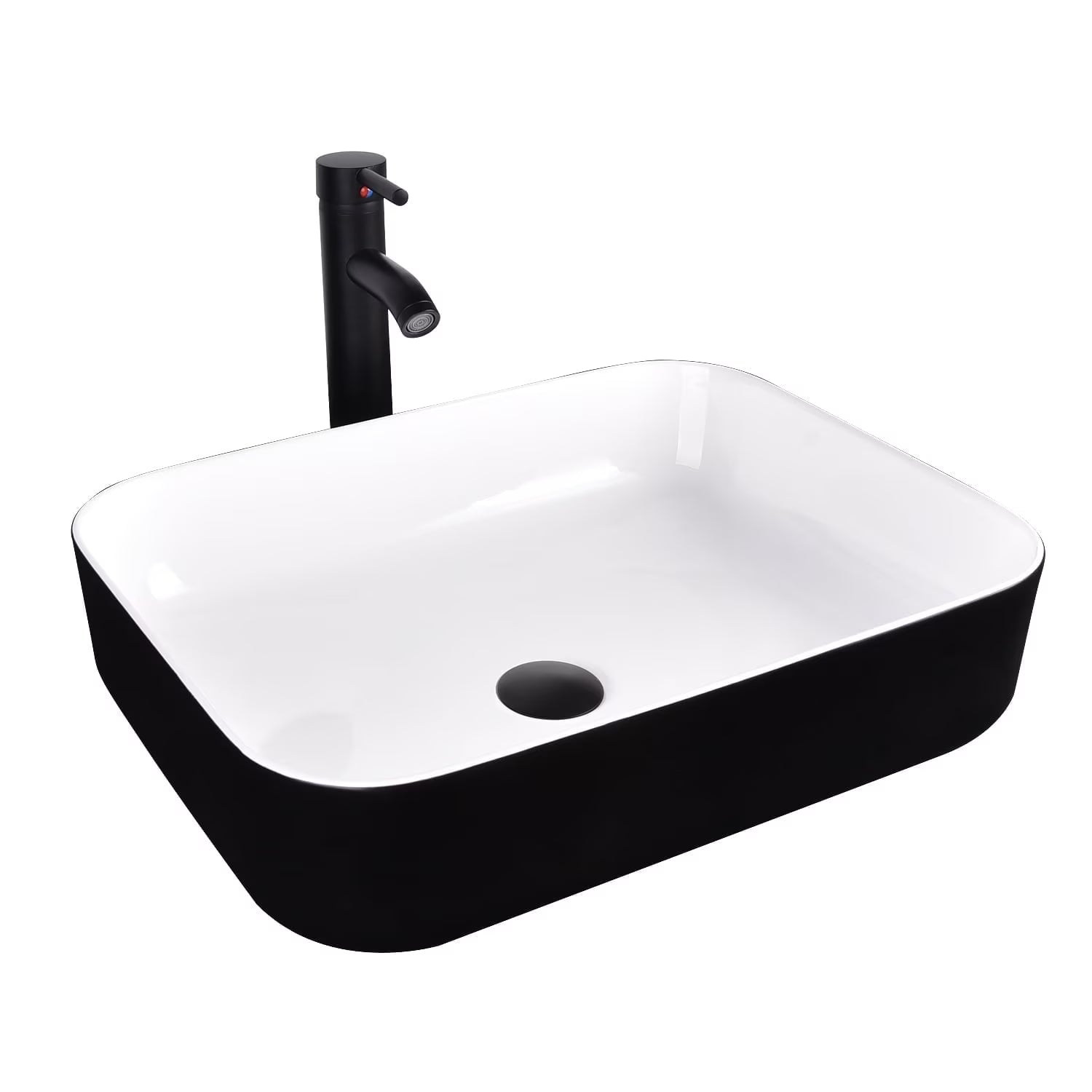 FULLWATT Bathroom Ceramic Sink Vanity Vessel Basin Porcelain Faucet Drain Combo Rectangle,White