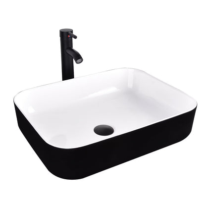 FULLWATT Bathroom Ceramic Sink Vanity Vessel Basin Porcelain Faucet Drain Combo Rectangle,White