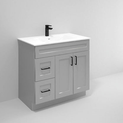 Light Grey Shaker Bathroom Vanity Sink Base with Drawers 36" Ready-to-Assemble Cabinet