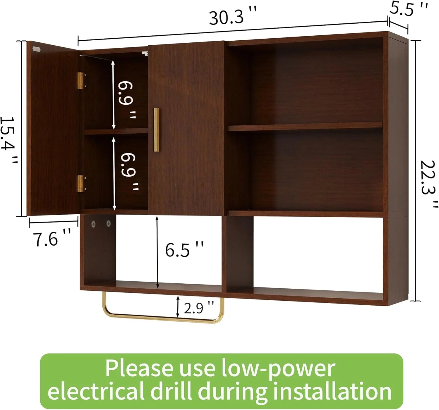 Bathroom Wall Cabinet Solid Wood Large Wall Mounted Medicine Cabinet with 2 Doors and 4 Open Shelves Over Toilet Storage Cabinet with Towel Bar (White)