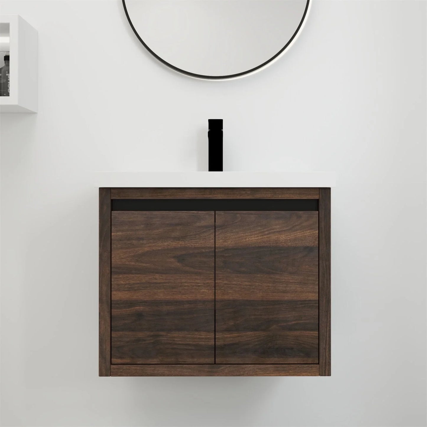 Bathroom Vanity with Sink, Bathroom Vanity with Float Mounting Design, 24 Inch Bathroom Sink Cabinet with Soft Close Doors for Bathroom, California Walnut