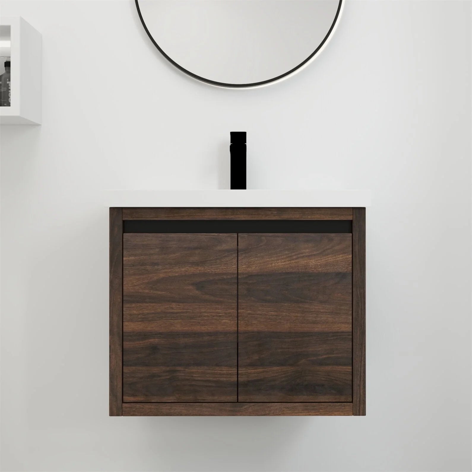 Bathroom Vanity with Sink, Bathroom Vanity with Float Mounting Design, 24 Inch Bathroom Sink Cabinet with Soft Close Doors for Bathroom, California Walnut