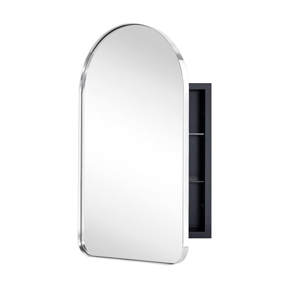 TEHOME Black Arched Recessed Bathroom Medicine Cabinet with Mirror Arch Vanity Mirros 16x28.3"