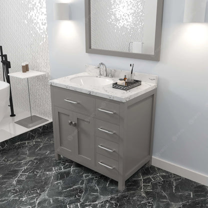 Caroline Parkway 36" Single Bath Vanity in Gray with Cultured Marble Quartz Top and Round Sink