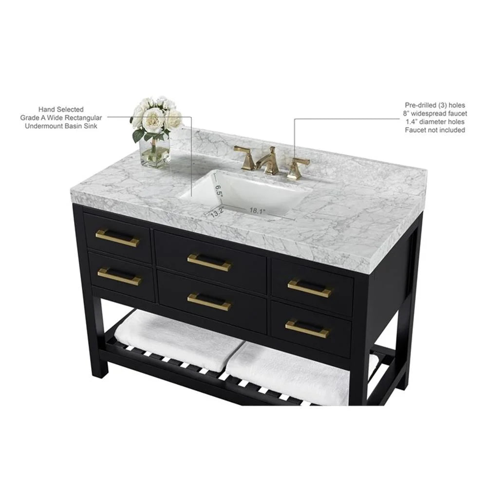 Ancerre Designs Elizabeth 48" Wood Bathroom Vanity Set in Black Onyx