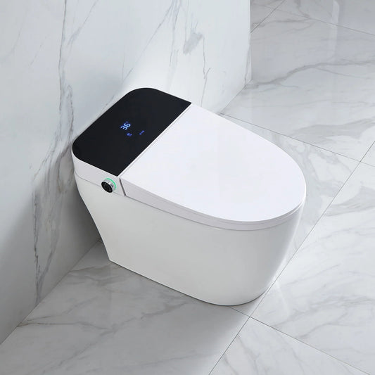 Teekyooly Smart Toilet,One Piece Bidet Toilet for Bathrooms,Modern Elongated Toilet with Warm Water, Auto Flush, Foot Sensor Operation, Heated Bidet Seat ,Tankless Toilets with LED Display