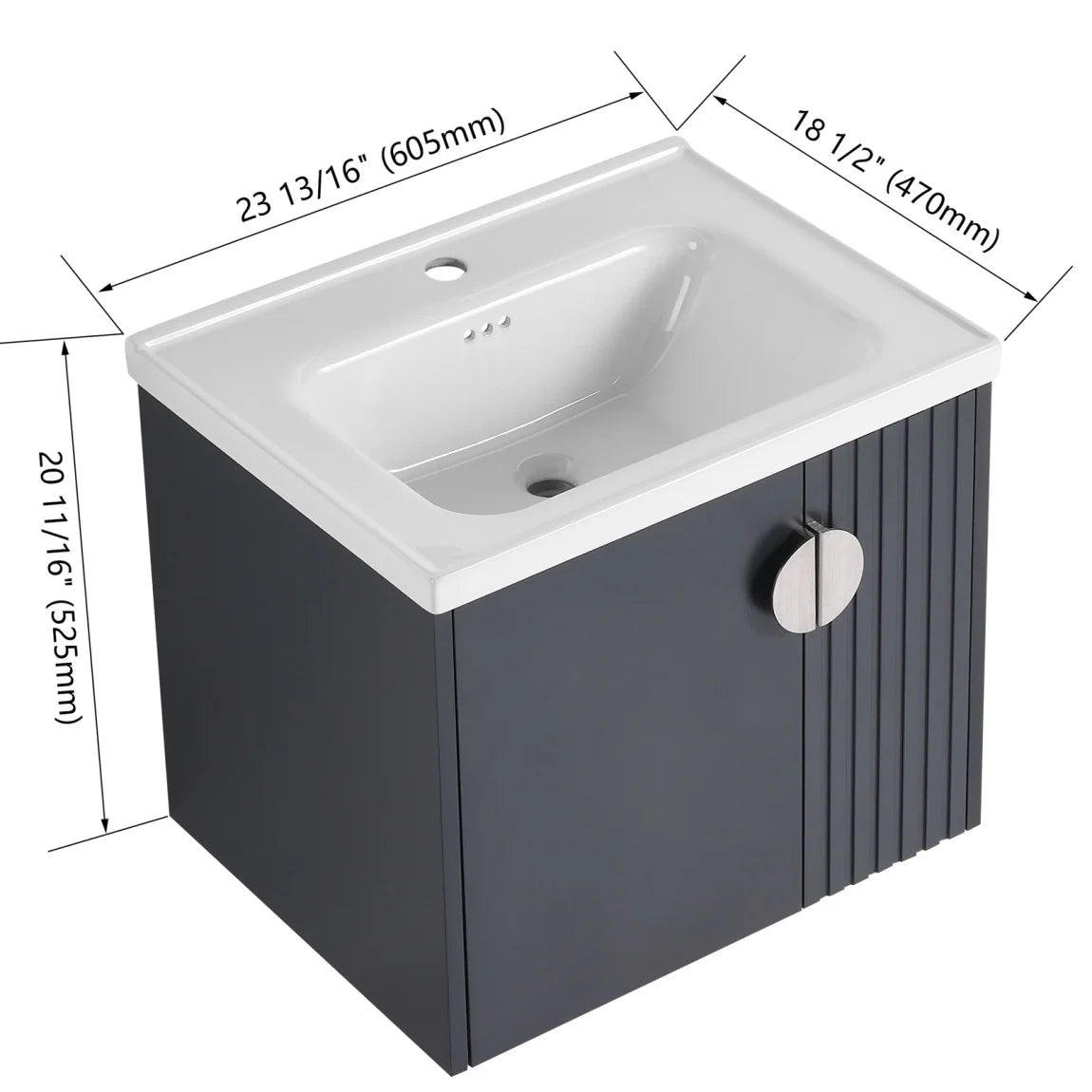 Bathroom Vanity with Dual-door Design, 24 Inch Bathroom Vanity Sink with Soft Close Door and Metal Handles, Bathroom Vanity with Sink for Small Bathroom Apartment, Black