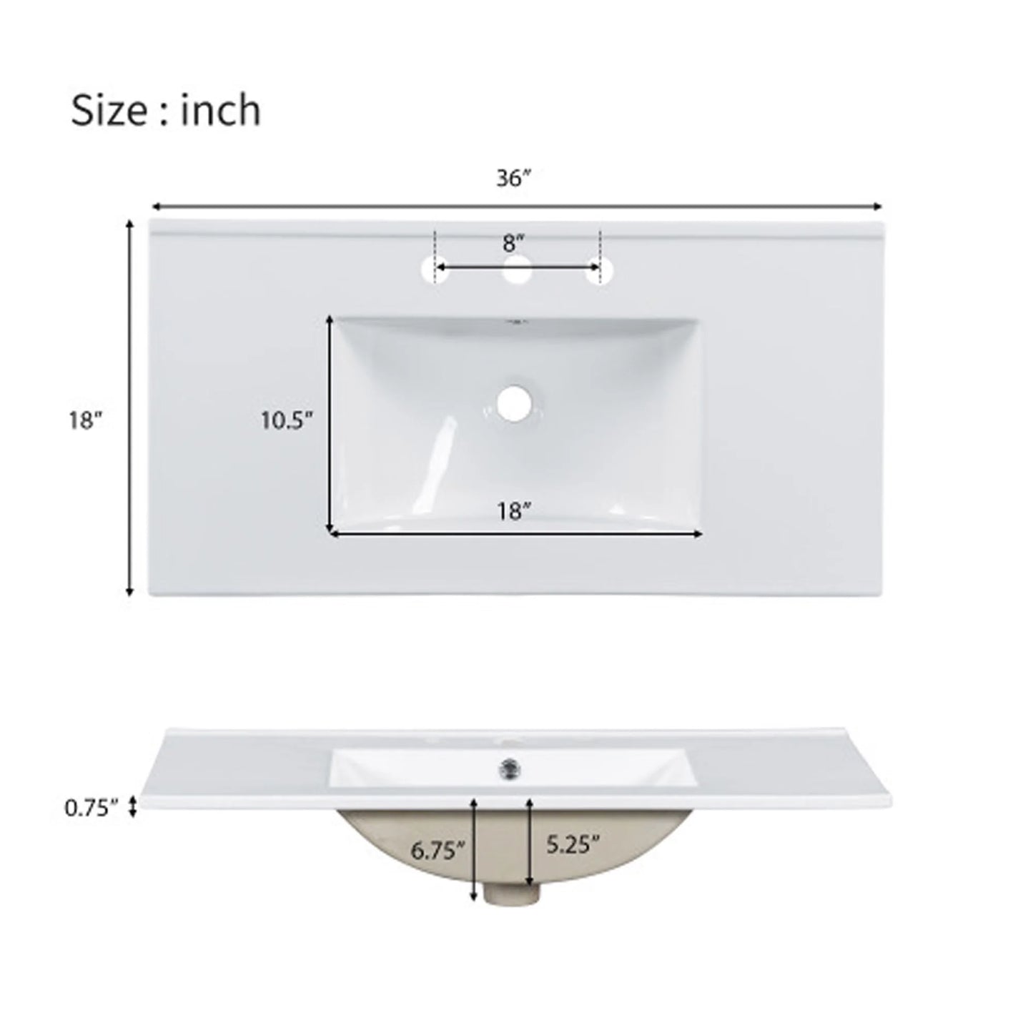 36-Inch Single Bathroom Vanity with Ceramic Top, 2 Glass Doors, Adjustable Shelves and Three Drawers