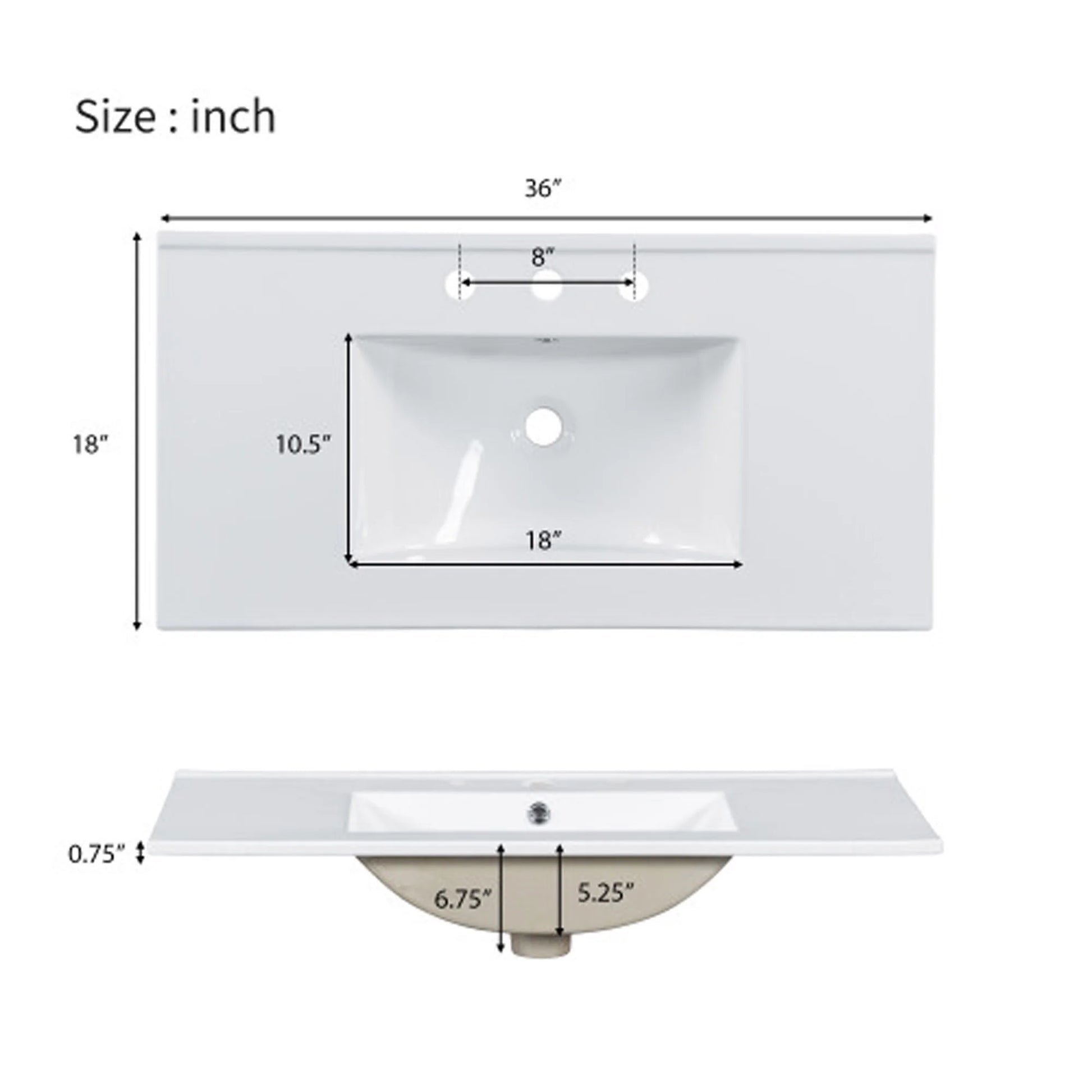 36-Inch Single Bathroom Vanity with Ceramic Top, 2 Glass Doors, Adjustable Shelves and Three Drawers