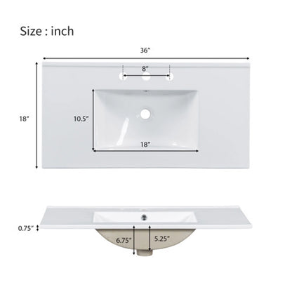36-Inch Single Bathroom Vanity with Ceramic Top, 2 Glass Doors, Adjustable Shelves and Three Drawers