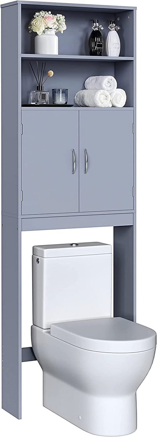 Tumis Over The Toilet Storage, Taller Bathroom Organizer Space-Saving Storage Cabinet with Adjustable Shelves and Double Doors, 77 in H, Grey