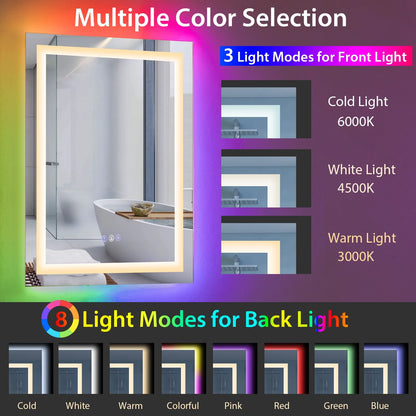 Costway 32'' x 24'' Bathroom Wall Mirror Makeup Mirror with Colorful Light Anti-Fog