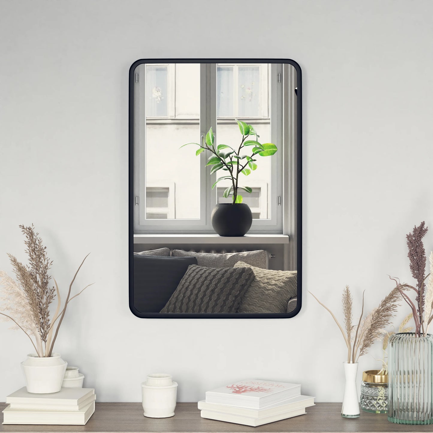 Emma + Oliver 20" x 30" Rectangular Wall Mirror with Black Frame, Silver Backing for Clarity and Shatterproof Glass for Entryways, Bathrooms & More