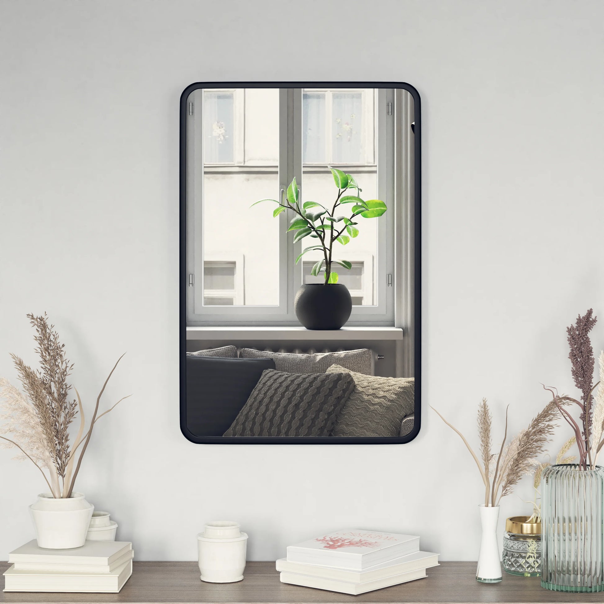 Emma + Oliver 20" x 30" Rectangular Wall Mirror with Black Frame, Silver Backing for Clarity and Shatterproof Glass for Entryways, Bathrooms & More