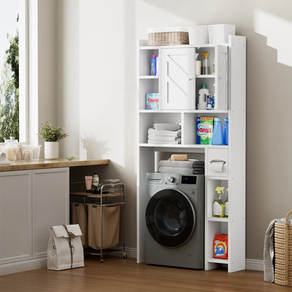 Walsunny Over the Toilet Storage Cabinets with Doors Side Shelves Toilet Paper Holder Stand Organizer Shelf Rack Space Saver above behind Toilet Freestanding for Bathroom Restroom Laundry Gray