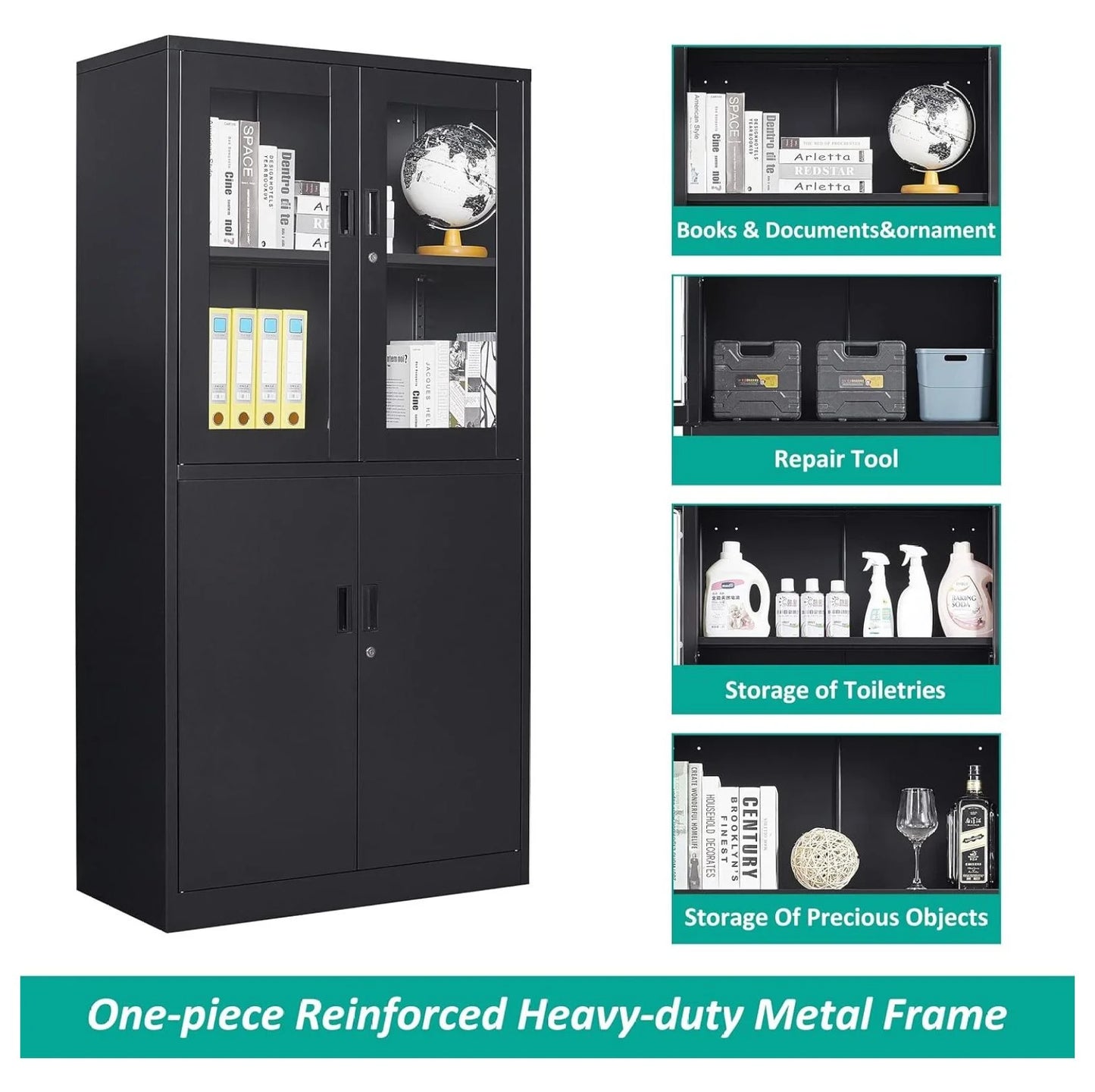 WDNMD9418 Storage Cabinet with Doors and Shelves,Display Cabinet with Glass Doors, Freestanding Kitchen Pantry Cabinet with Glass Doors and Shelves for Home Office, Pantry,Kitchen Bathroom