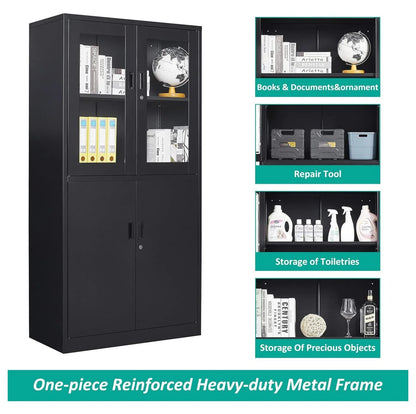 WDNMD9418 Storage Cabinet with Doors and Shelves,Display Cabinet with Glass Doors, Freestanding Kitchen Pantry Cabinet with Glass Doors and Shelves for Home Office, Pantry,Kitchen Bathroom