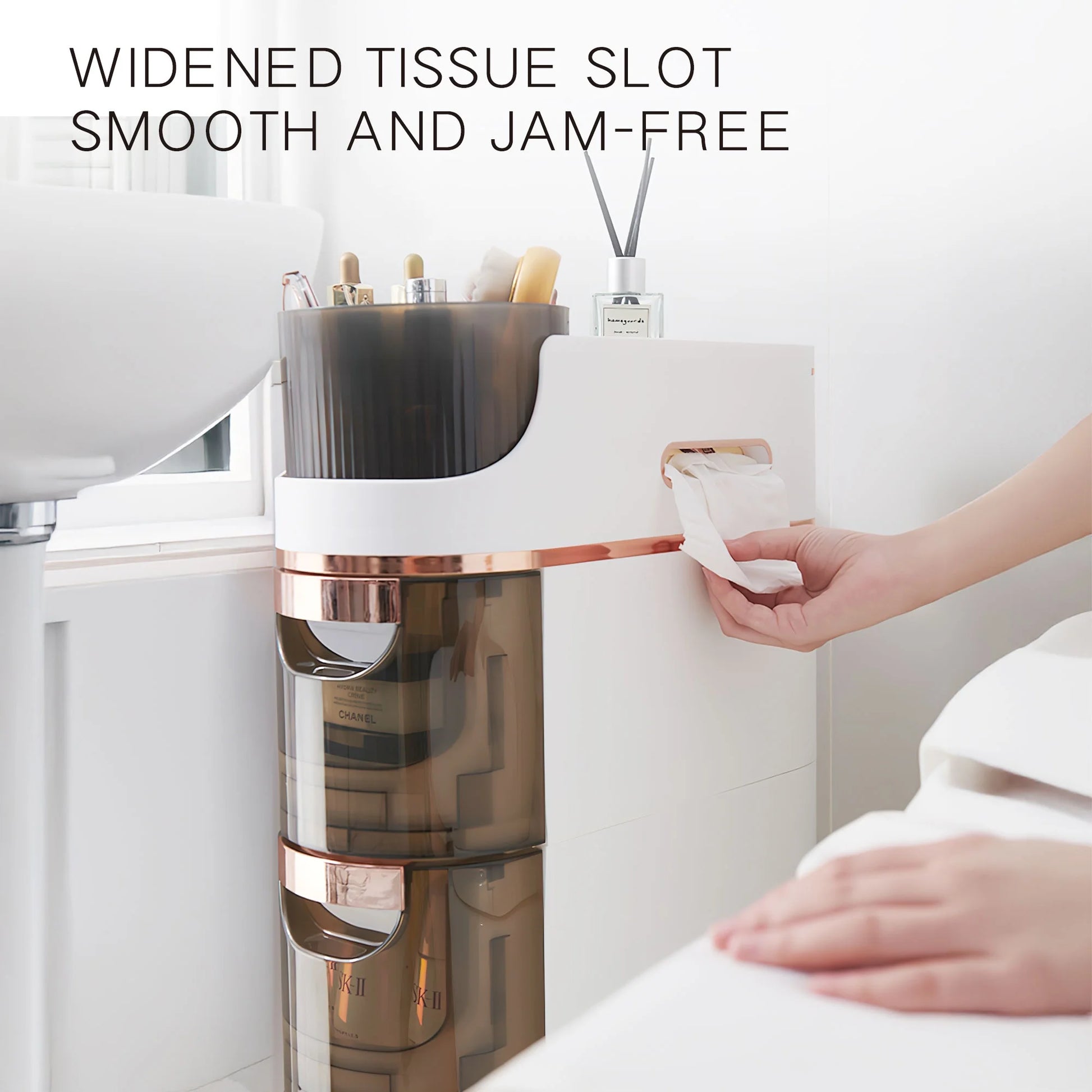 RAZXNAOR 4-Tiers Slim Bathroom Storage Cabinet, Narrow Organizers with Drawers, Beside Toilet Paper Storage for Bathroom