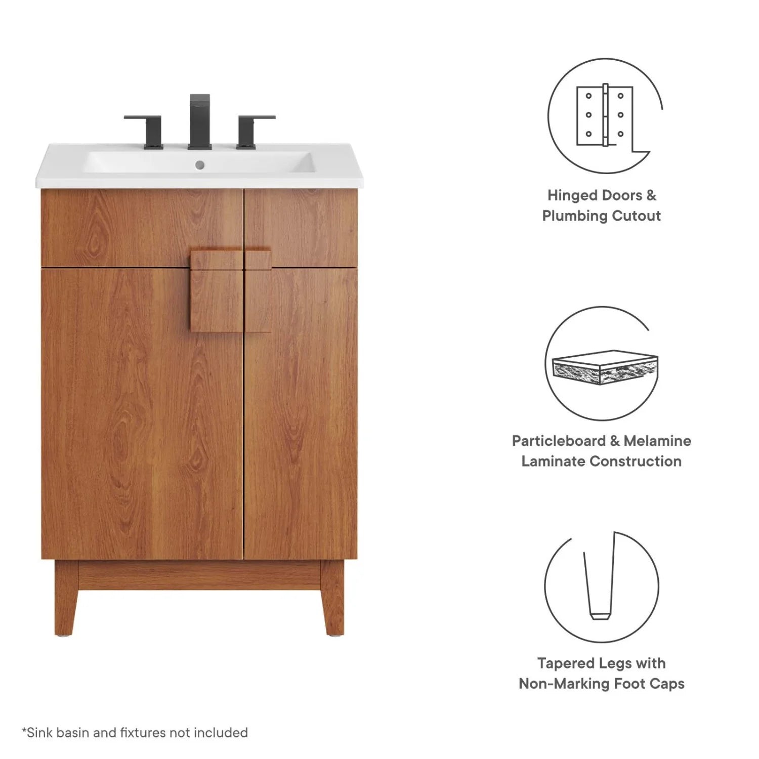 Vanity Cabinet (Sink not included), Walnut, Melamine Wood , Hotel Bedroom Bathroom, Modern Contemporary HB36062