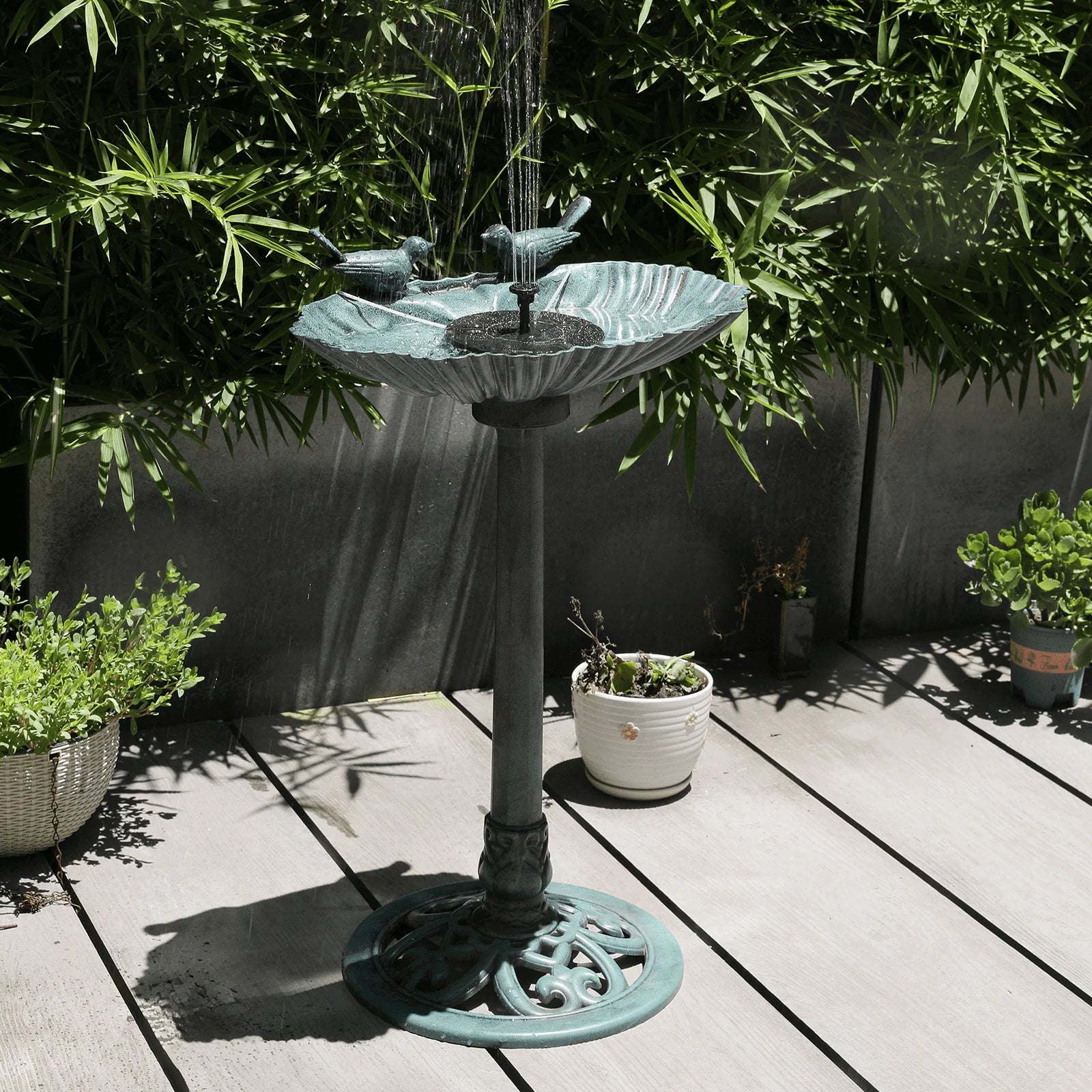 Magshion 28" Outdoor Garden Green Pedestal Bird Bath with Solar Pumb, for Patio Backyard Décor