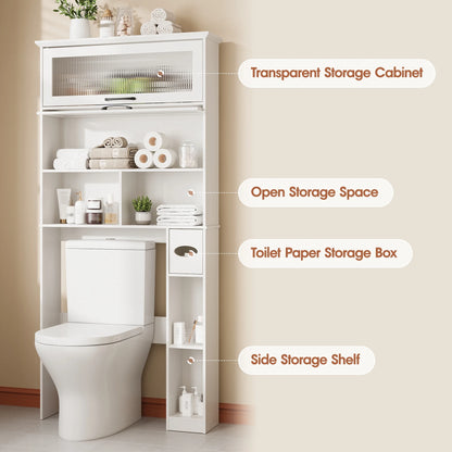 Vabches Over The Toilet Storage Cabinet with Transparent Flip Door, 33.2''W Bathroom Over Toilet Shelf Space Saver with Toilet Paper Holder