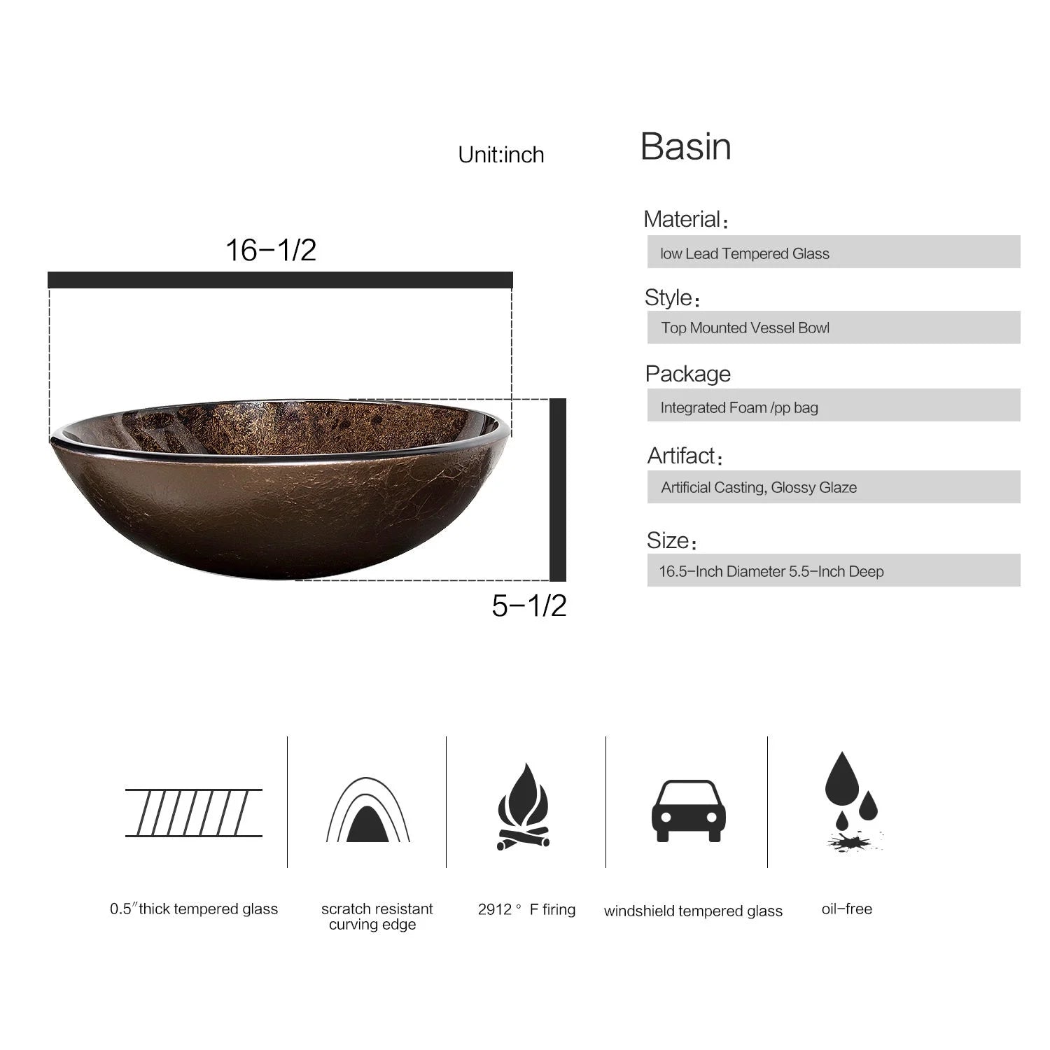 PULUOMIS Vessel Sink and Faucet Combo Bath Sinks with Mounting Ring and Pop Up Drain Round Bowl Basin Brown
