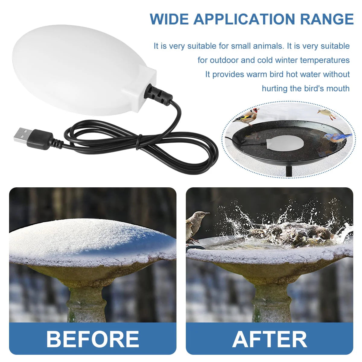 Winter Bird Bath Heater for Outdoor Safe Birdbaths Deicer with Thermostatically Controlled