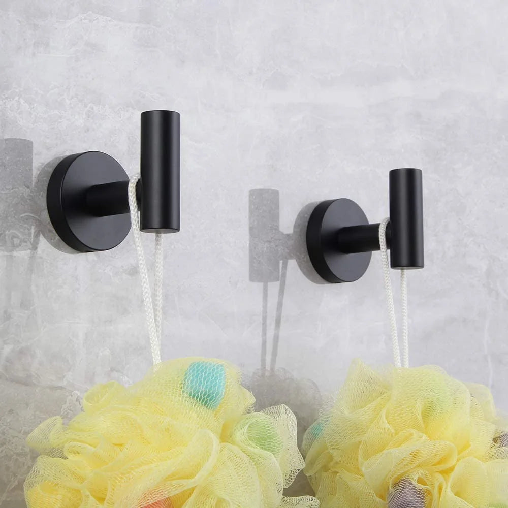 Matte Black Bathroom Accessories Kit 5-Pieces Bathroom Hardware Set Wall Mounted - Includes 24" Double Towel Bar, 12" Hand Towel Bar, Toilet Paper Holder, 2X Robe Towel Hooks …