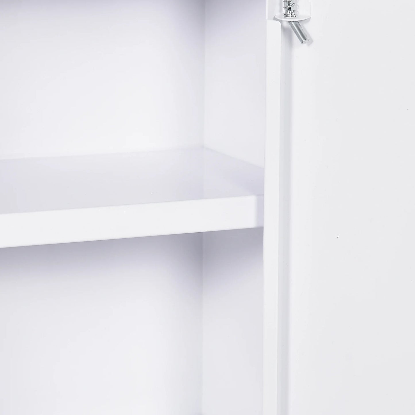 Living Room Cabinets kleankin 16" x 21" Wall Medicine Cabinet with Lock, 3 Tier Steel Locking Wall Cabinet for Bathroom, Kitchen with 2 Keys, White,Primary Living Space Cabinets