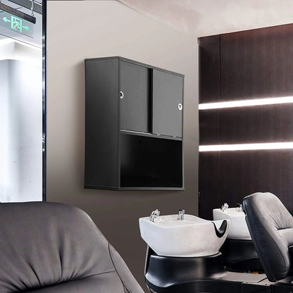 BarberPub Wall Mounted Bathroom Storage Cabinet with Sliding Door and Shelf, Salon Storage Equipment, 30"(H)x 23.6"(W), Black