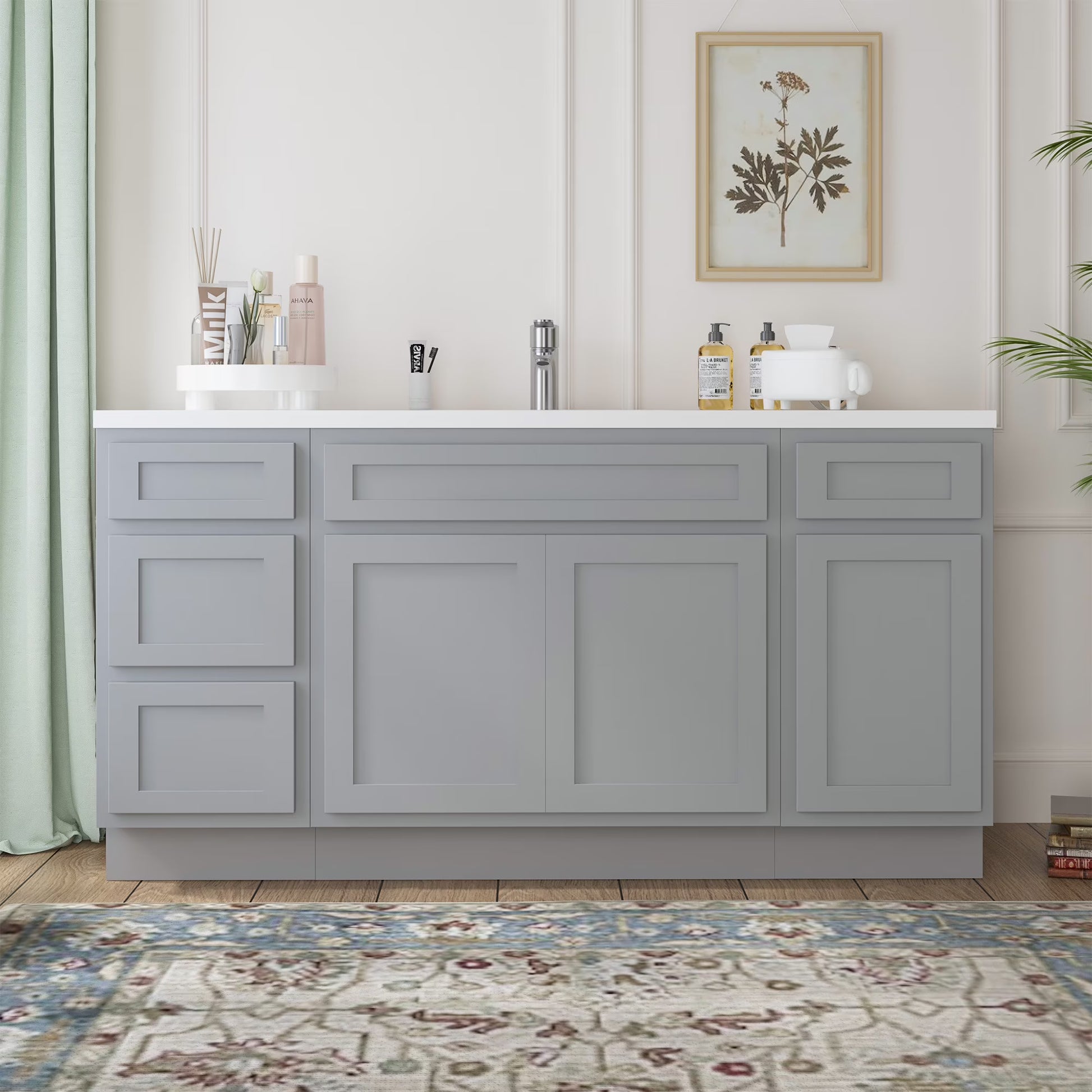 60 in. W x 21 in. D x 32.5 in. H Freestanding Bathroom Vanity Cabinet without Top in Smoky Gray