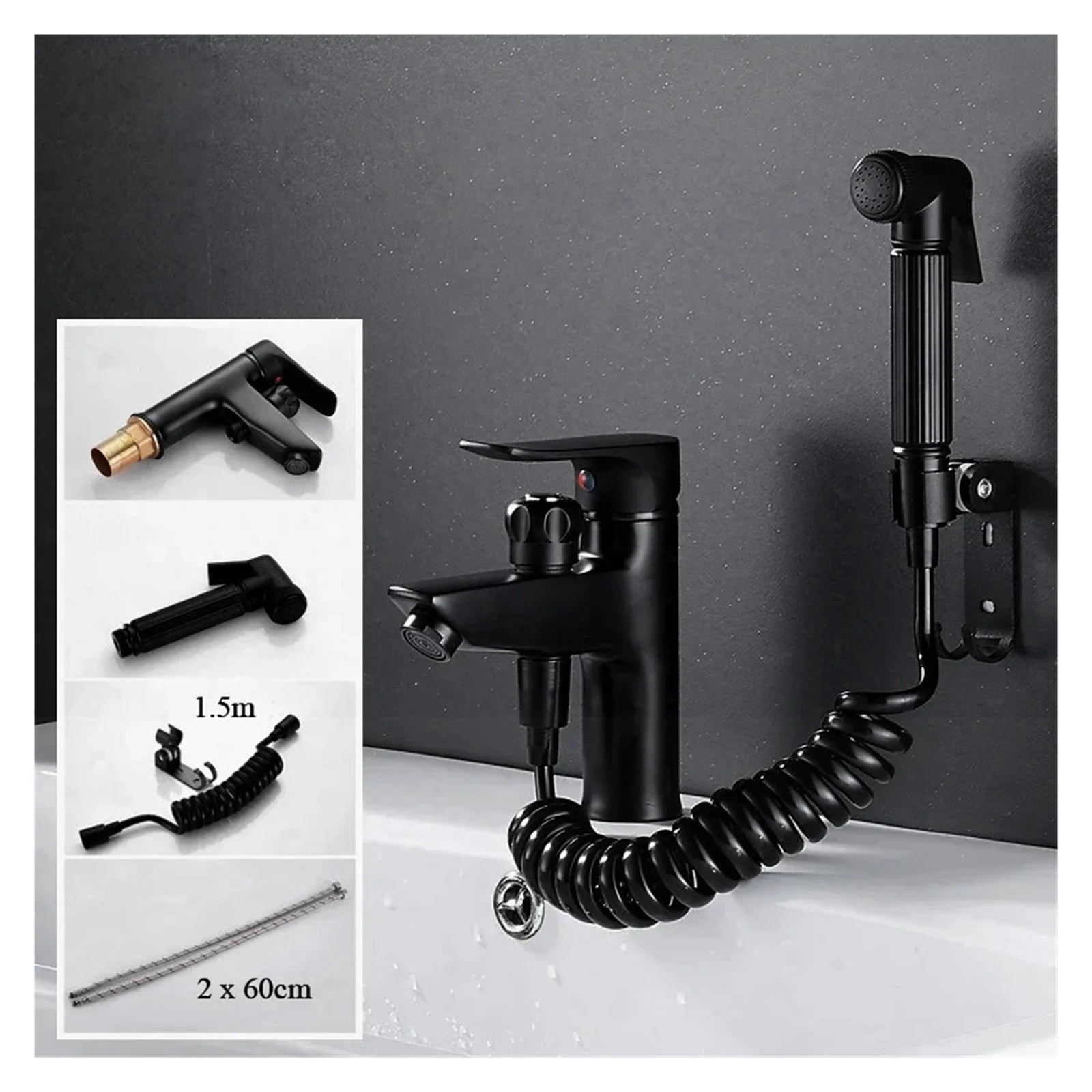 Bathroom Basin 2 In 1 Faucet, Brass Handheld Toilet Bidet Faucets, Sprayer Cold And Hot Water Mixer Bathtub Tap With Shower Set ,Easy to Install