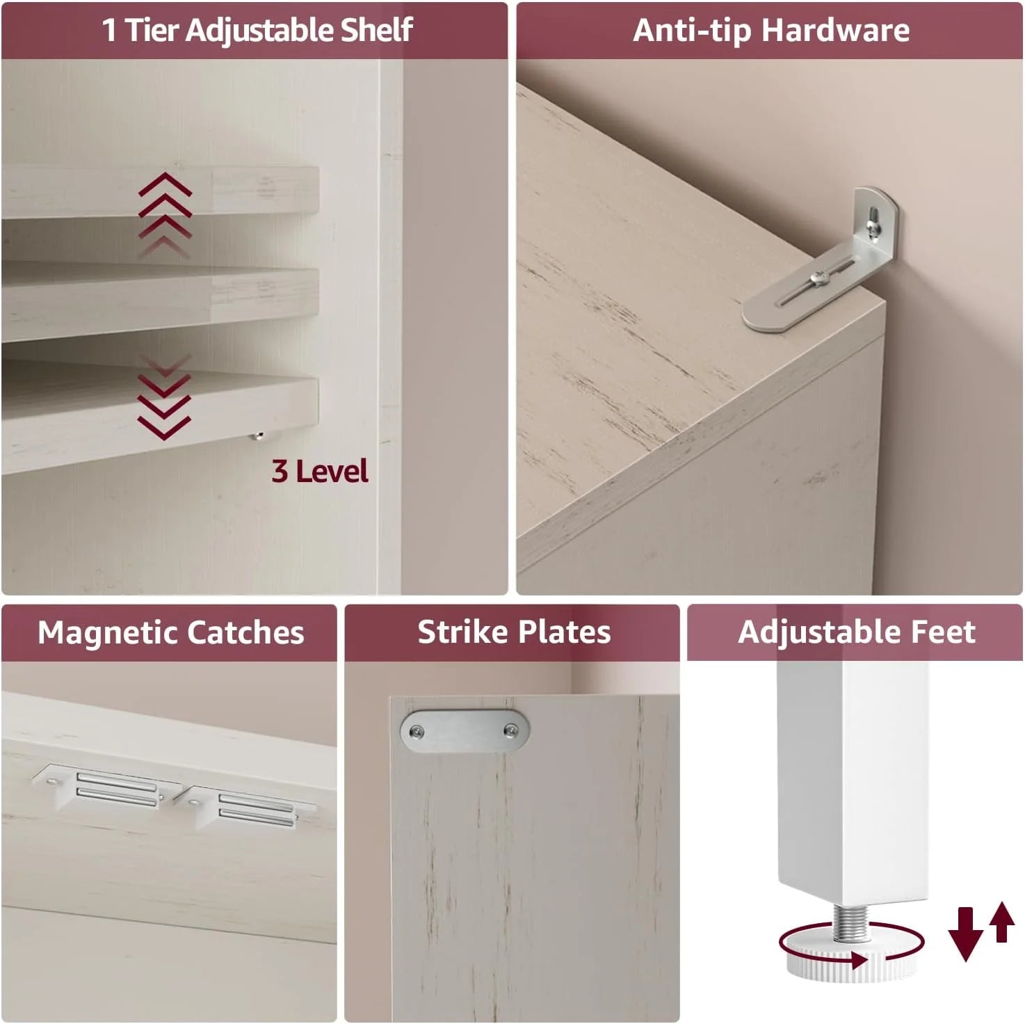 Over The Toilet Storage Cabinet - Farmhouse Bathroom Shelves with Doors Freestanding Organizer Narrow Floor Stand Shelf Above Toilet 71" Tall, Distressed White