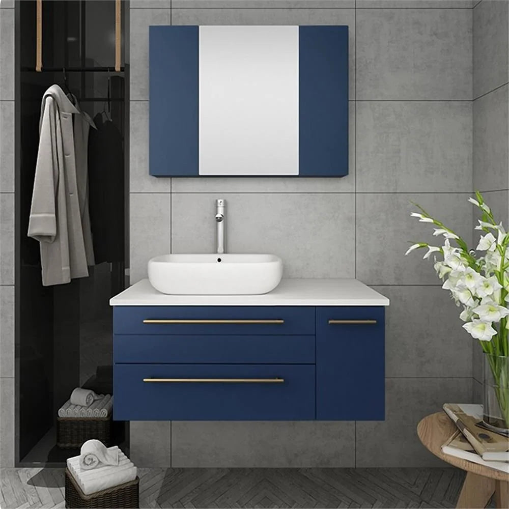 Fresca Lucera 36" White Wall Hung Vessel Sink Modern Bathroom Cabinet - Left Version