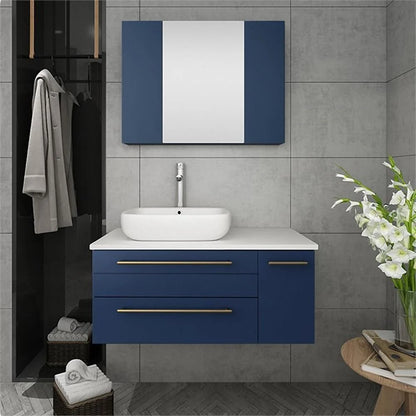 Fresca Lucera 36" White Wall Hung Vessel Sink Modern Bathroom Cabinet - Left Version