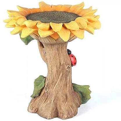 SuoKom Beautiful Sunflower Bird Bath Brown Pedestal Handmade For Outdoor