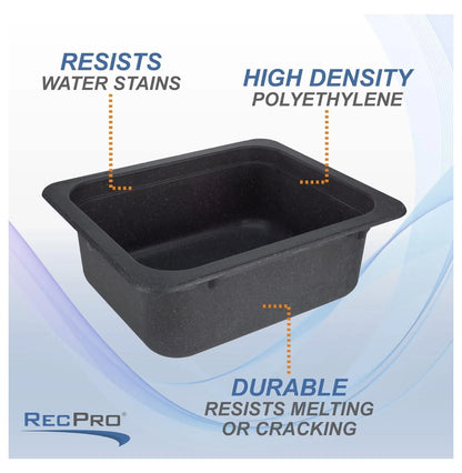 RV Kitchen & Bathroom Sink 15" x 13" - White or Black Granite - Single Hole - Durable HDPE - Made in USA - Bar Sink for Camper, Boat, or Small Spaces